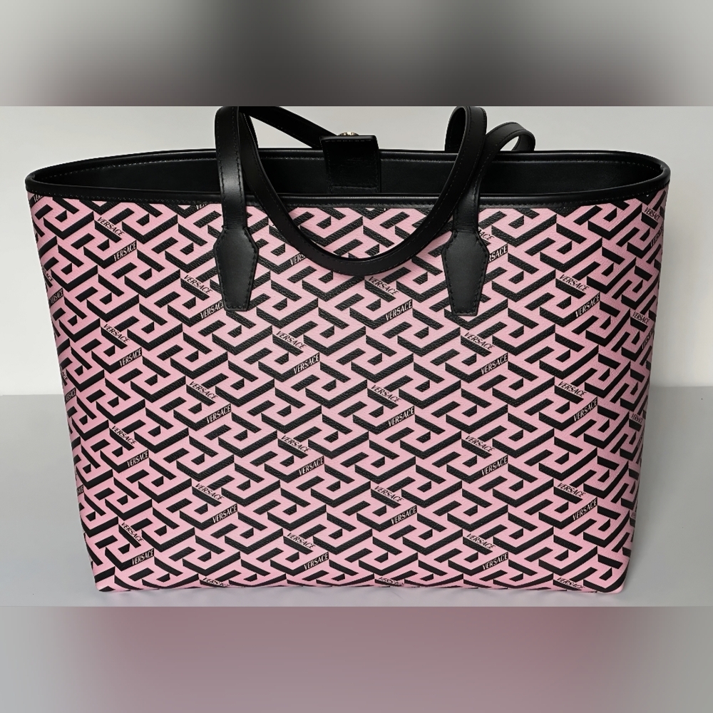 Versace Greca Coated Canvas Leather Pink/Black Tote Bag w COA (NWT) RETAIL $1125 - Picture 6 of 15
